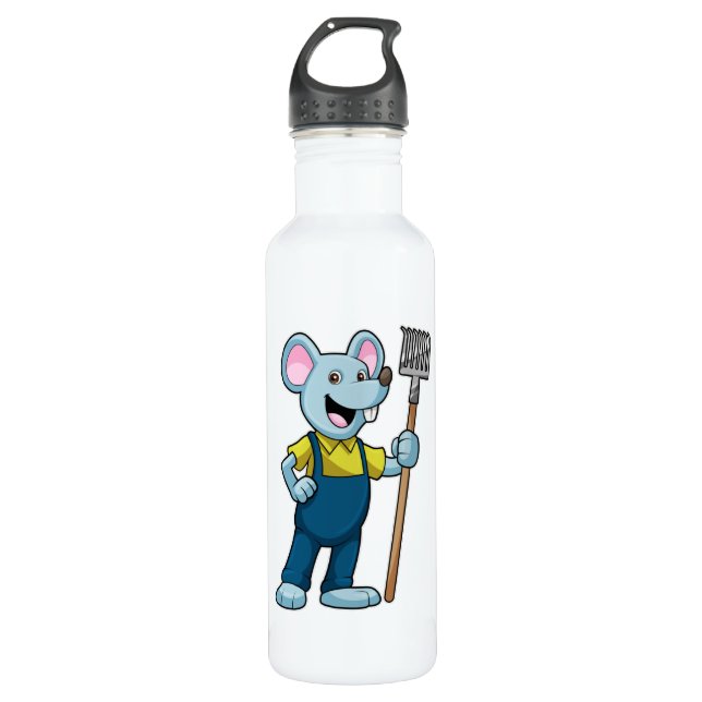 Mouse as Farmer with Rake Stainless Steel Water Bottle (Front)