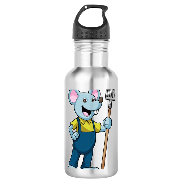 Mouse as Farmer with Rake Stainless Steel Water Bottle (Front)