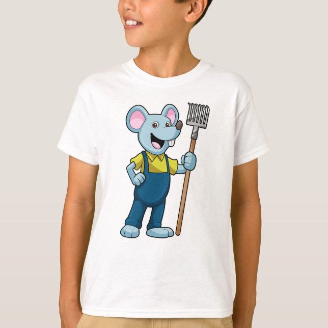Mouse as Farmer with Rake T-Shirt (Front)