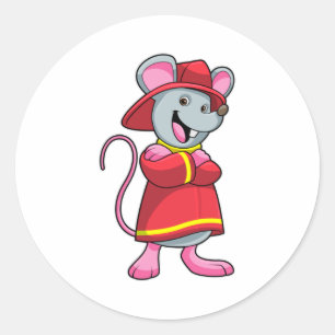 Mouse as Firefighter with Helmet Classic Round Sticker