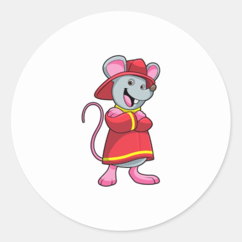 Mouse as Firefighter with Helmet Classic Round Sticker