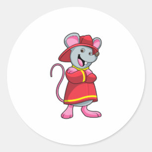 Mouse as Firefighter with Helmet Classic Round Sticker