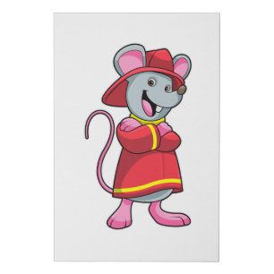 Mouse as Firefighter with Helmet Faux Canvas Print