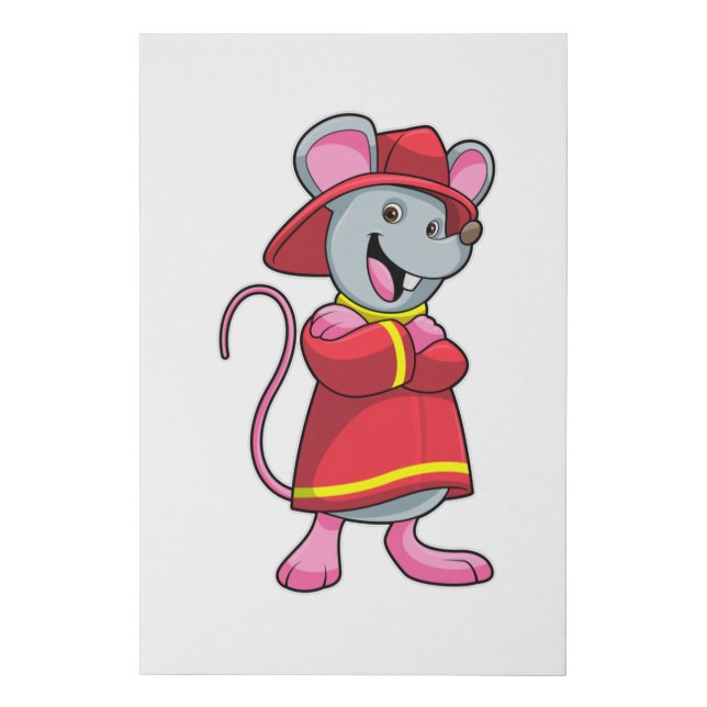 Mouse as Firefighter with Helmet Faux Canvas Print (Front)