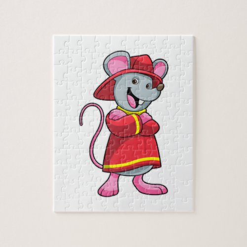 Mouse as Firefighter with Helmet Jigsaw Puzzle