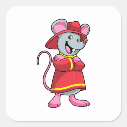 Mouse as Firefighter with Helmet Square Sticker