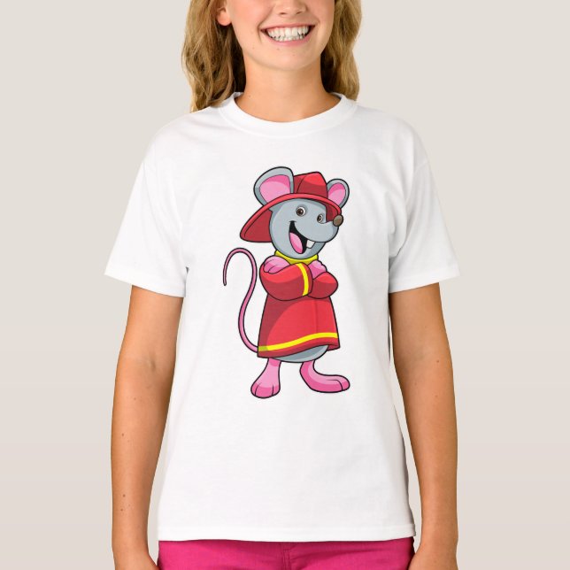 Mouse as Firefighter with Helmet T-Shirt (Front)