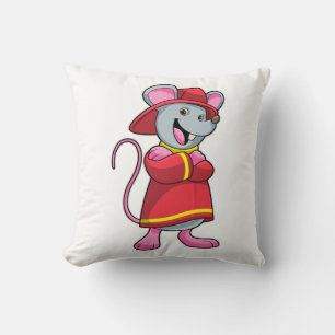Mouse as Firefighter with Helmet Throw Pillow