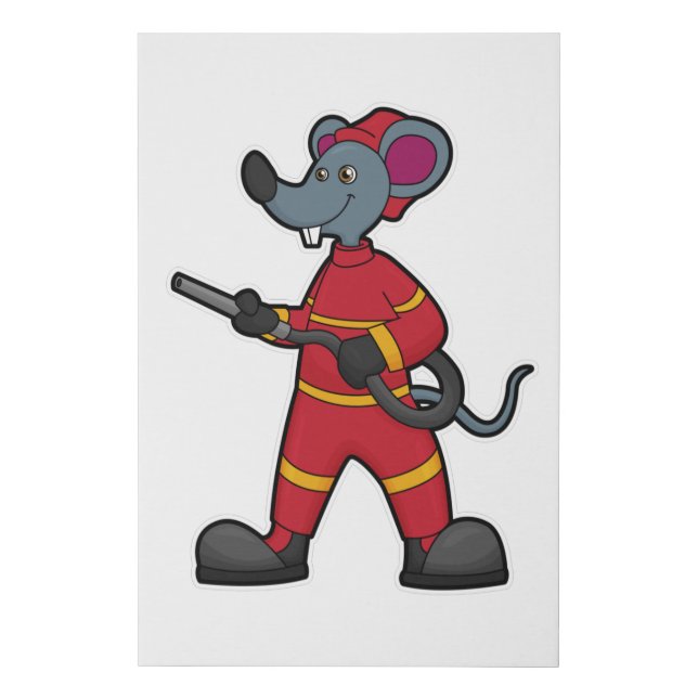 Mouse as Firefighter with Hose Faux Canvas Print (Front)