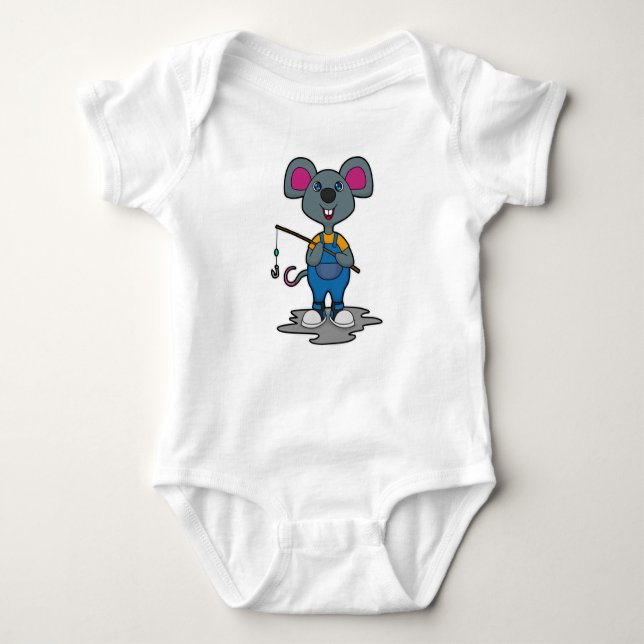 Mouse as Fisher with Fishing rod Baby Bodysuit (Front)