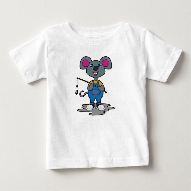 Mouse as Fisher with Fishing rod Baby T-Shirt (Front)