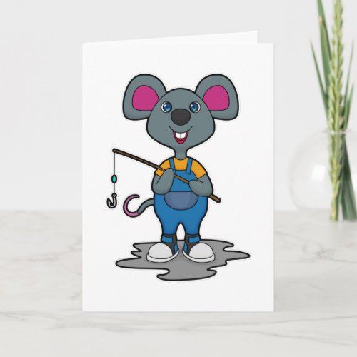 Mouse as Fisher with Fishing rod Card