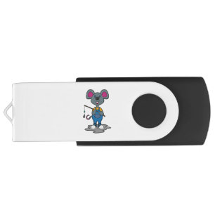 Mouse as Fisher with Fishing rod Flash Drive