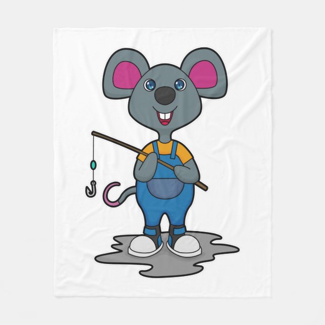 Mouse as Fisher with Fishing rod Fleece Blanket (Front)