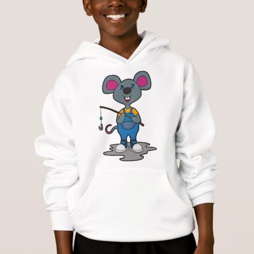 Mouse as Fisher with Fishing rod Hoodie