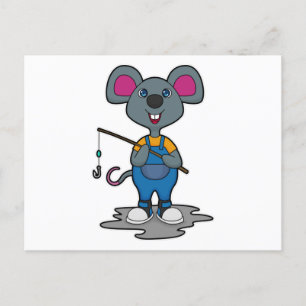 Mouse as Fisher with Fishing rod Postcard