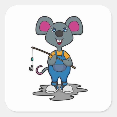 Mouse as Fisher with Fishing rod Square Sticker