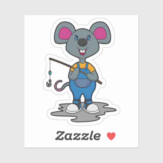 Mouse as Fisher with Fishing rod Sticker (Sheet)