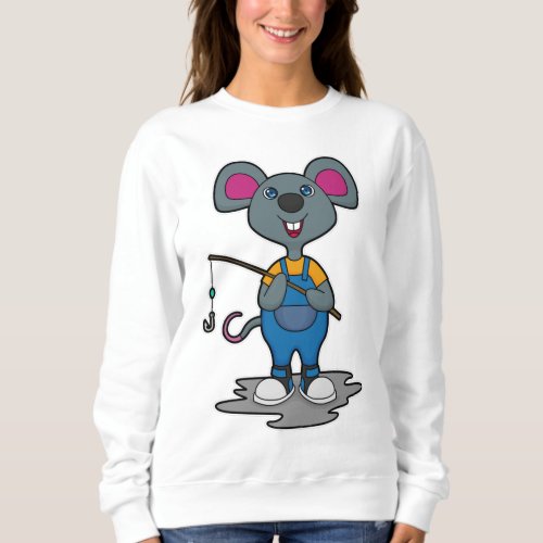 Mouse as Fisher with Fishing rod Sweatshirt