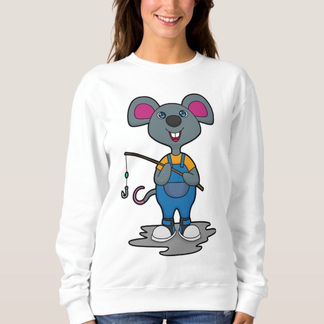 Mouse as Fisher with Fishing rod Sweatshirt (Front)