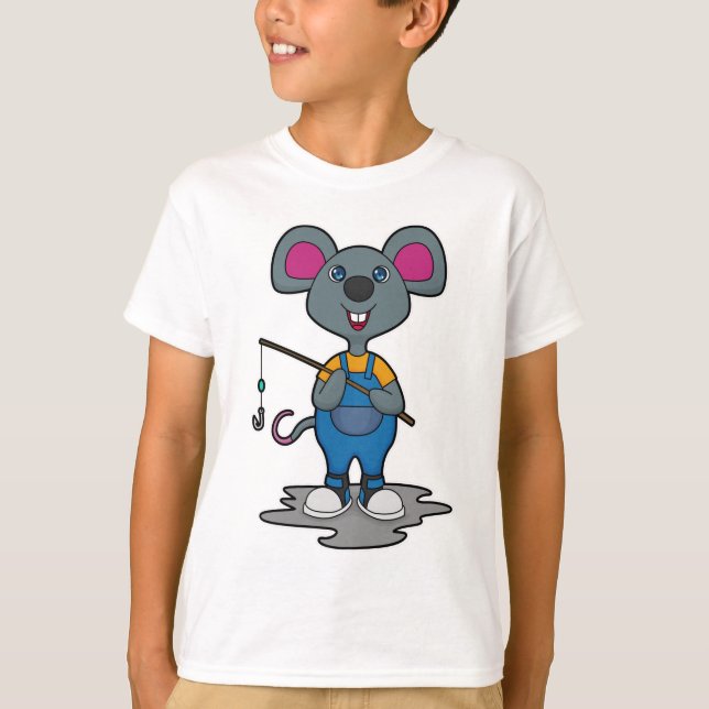 Mouse as Fisher with Fishing rod T-Shirt (Front)