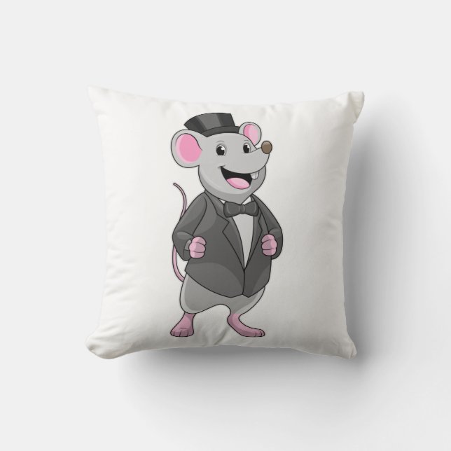 Mouse as Groom with Ribbon Throw Pillow (Front)