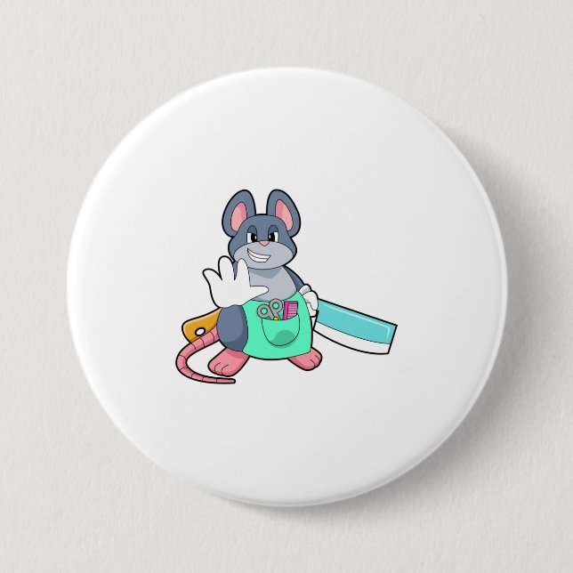 Mouse as Hairdresser with Scissors & Comb Button (Front)