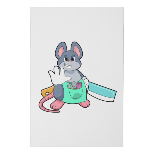 Mouse as Hairdresser with Scissors & Comb Faux Canvas Print (Front)