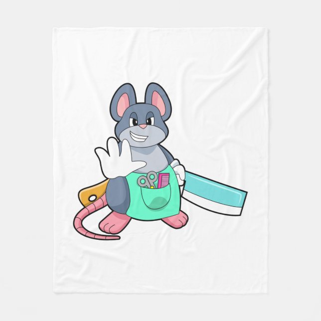 Mouse as Hairdresser with Scissors & Comb Fleece Blanket (Front)