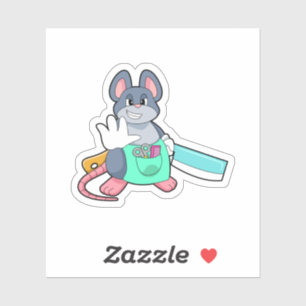 Mouse as Hairdresser with Scissors & Comb Sticker