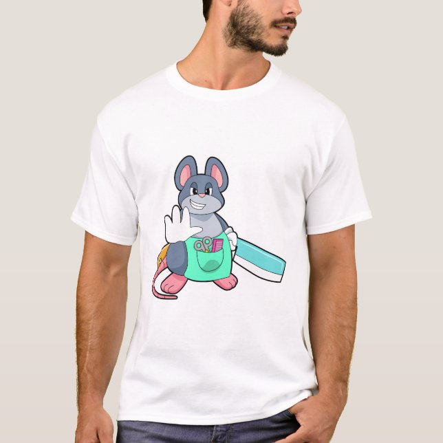Mouse as Hairdresser with Scissors & Comb T-Shirt (Front)
