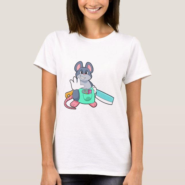 Mouse as Hairdresser with Scissors & Comb T-Shirt (Front)