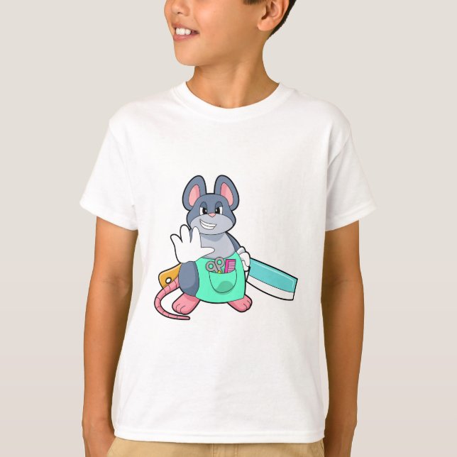 Mouse as Hairdresser with Scissors & Comb T-Shirt (Front)