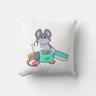 Mouse as Hairdresser with Scissors & Comb Throw Pillow