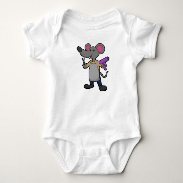 Mouse as Hairdresser with Scissors & Hair dryer Baby Bodysuit (Front)