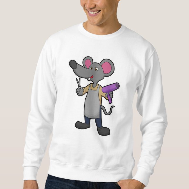 Mouse as Hairdresser with Scissors & Hair dryer Sweatshirt (Front)