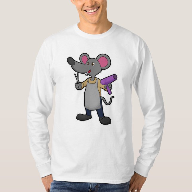 Mouse as Hairdresser with Scissors & Hair dryer T-Shirt (Front)