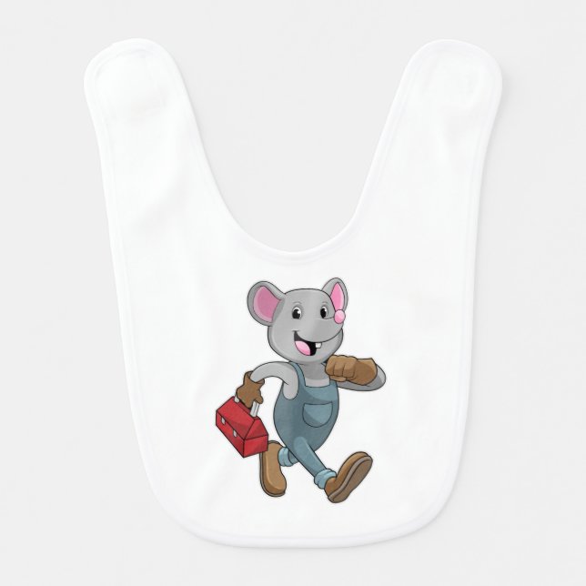 Mouse as Handyman with Toolbox Baby Bib (Front)