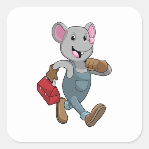 Mouse as Handyman with Toolbox Square Sticker