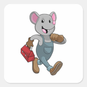 Mouse as Handyman with Toolbox Square Sticker