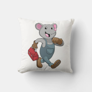 Mouse as Handyman with Toolbox Throw Pillow