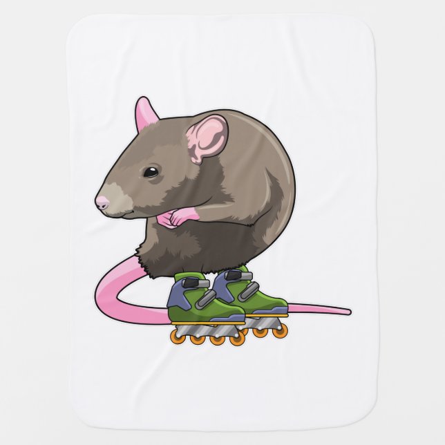 Mouse as Inline skater with Inline skates Baby Blanket (Front)