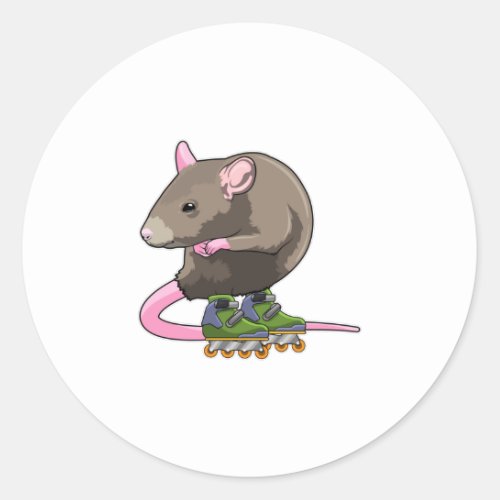 Mouse as Inline skater with Inline skates Classic Round Sticker