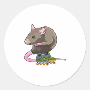 Mouse as Inline skater with Inline skates Classic Round Sticker