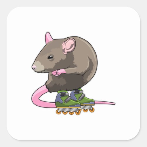 Mouse as Inline skater with Inline skates Square Sticker