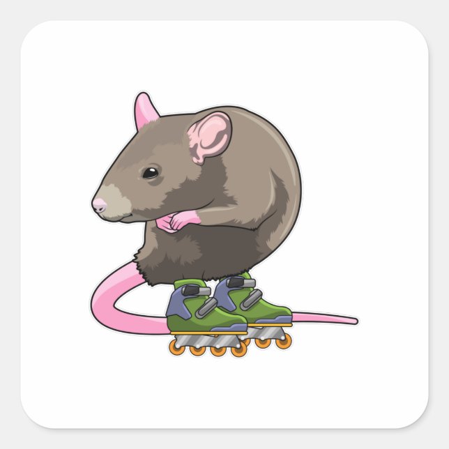 Mouse as Inline skater with Inline skates Square Sticker (Front)