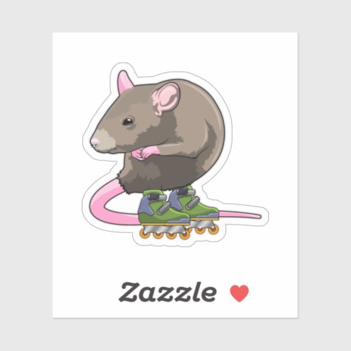 Mouse as Inline skater with Inline skates Sticker