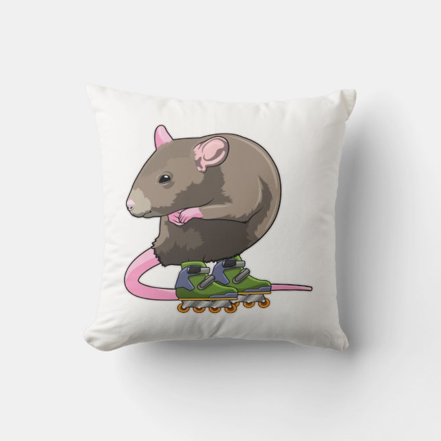 Mouse as Inline skater with Inline skates Throw Pillow (Front)