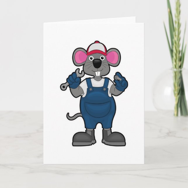 Mouse as Mechanic with Screw & Spanner Card (Front)