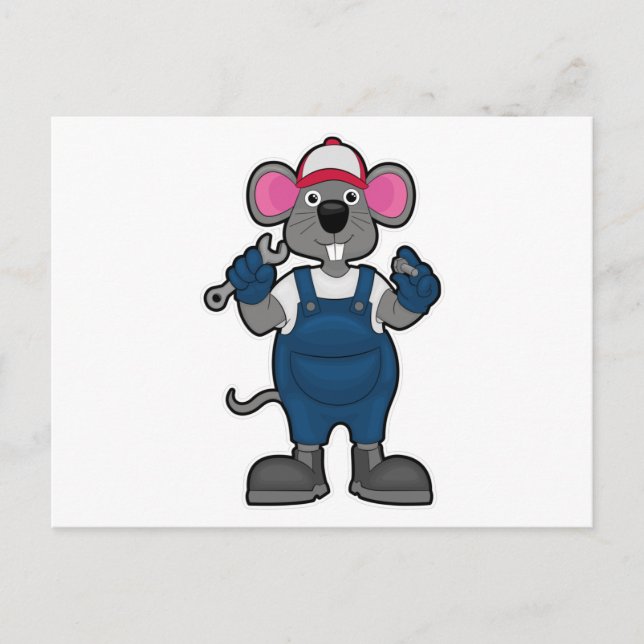 Mouse as Mechanic with Screw & Spanner Postcard (Front)
